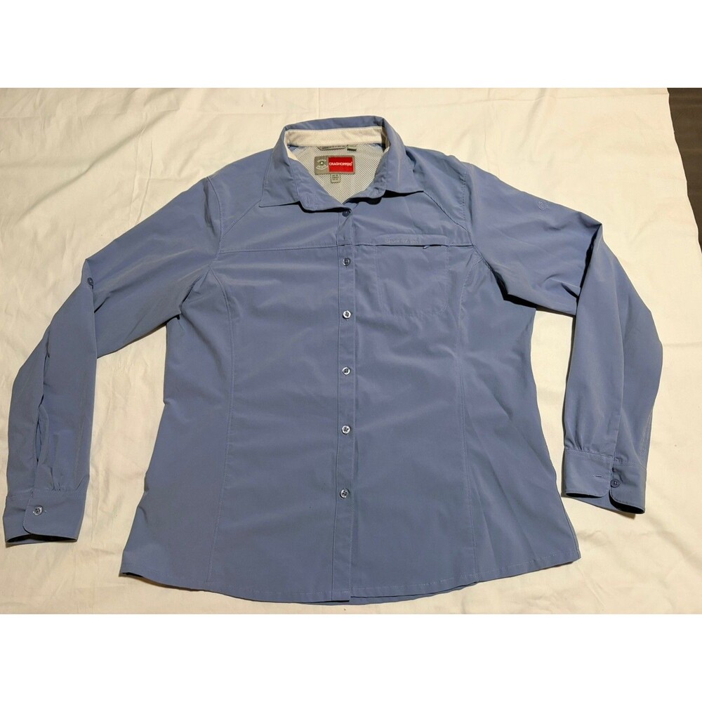Craghoppers Shirt Womens 12 Blue Nosilife Insect Shield Adventure Hiking Fishing